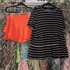 Black and White Striped Dress with Orange Skirt
